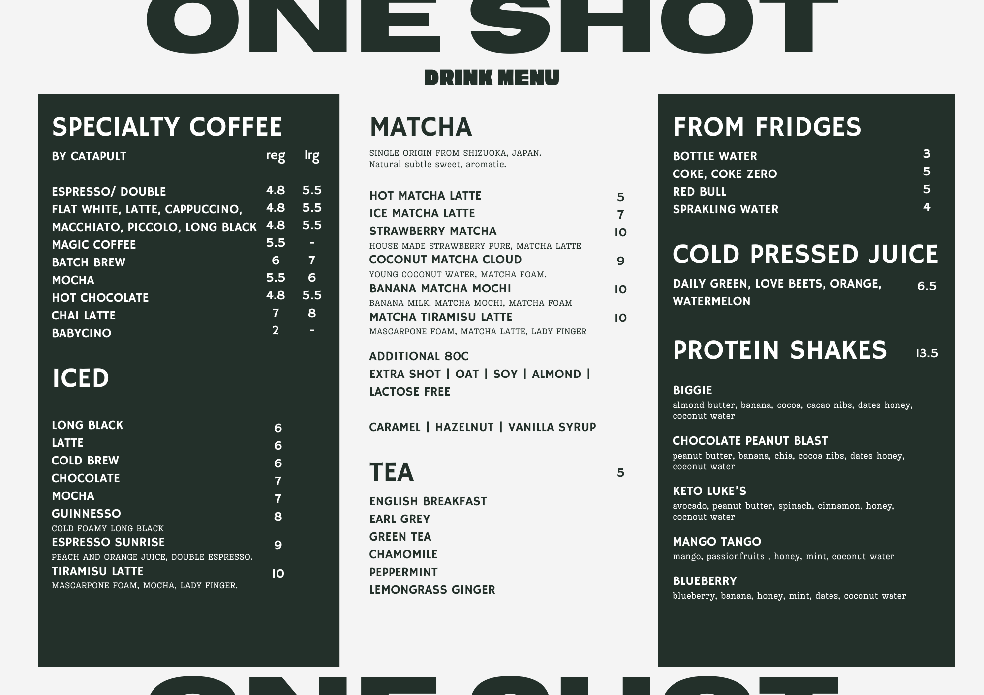 Small Shot Menu One Shot Menu